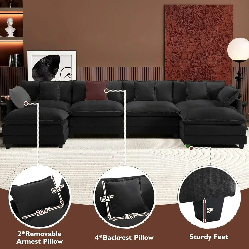 ihanherry 146-inch U-shaped modern sofa modular area cloud sofa