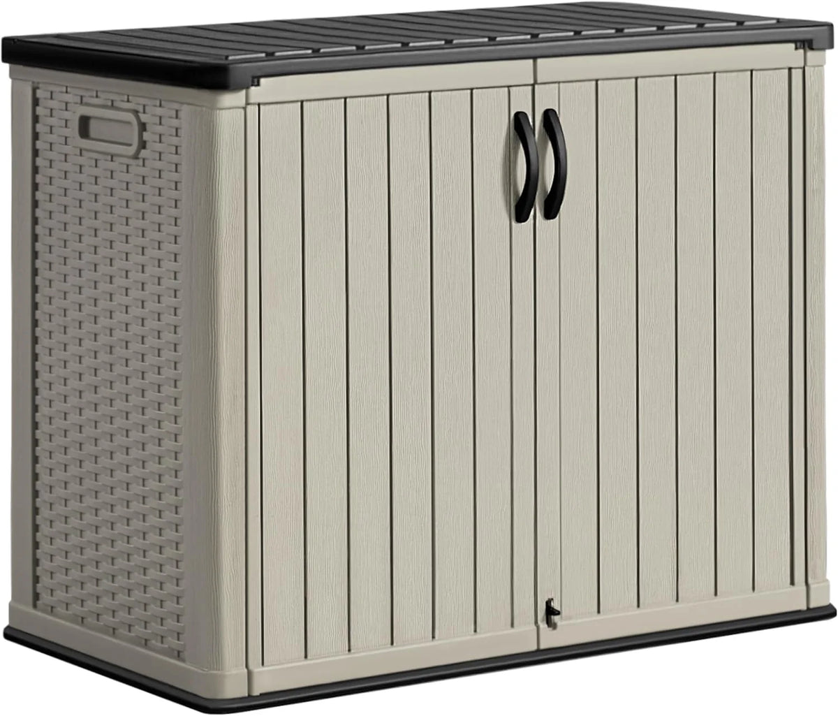 Greesum Outdoor Horizontal Storage Shed 27 Cu.ft Resin Large Storage Box for Garden Patio