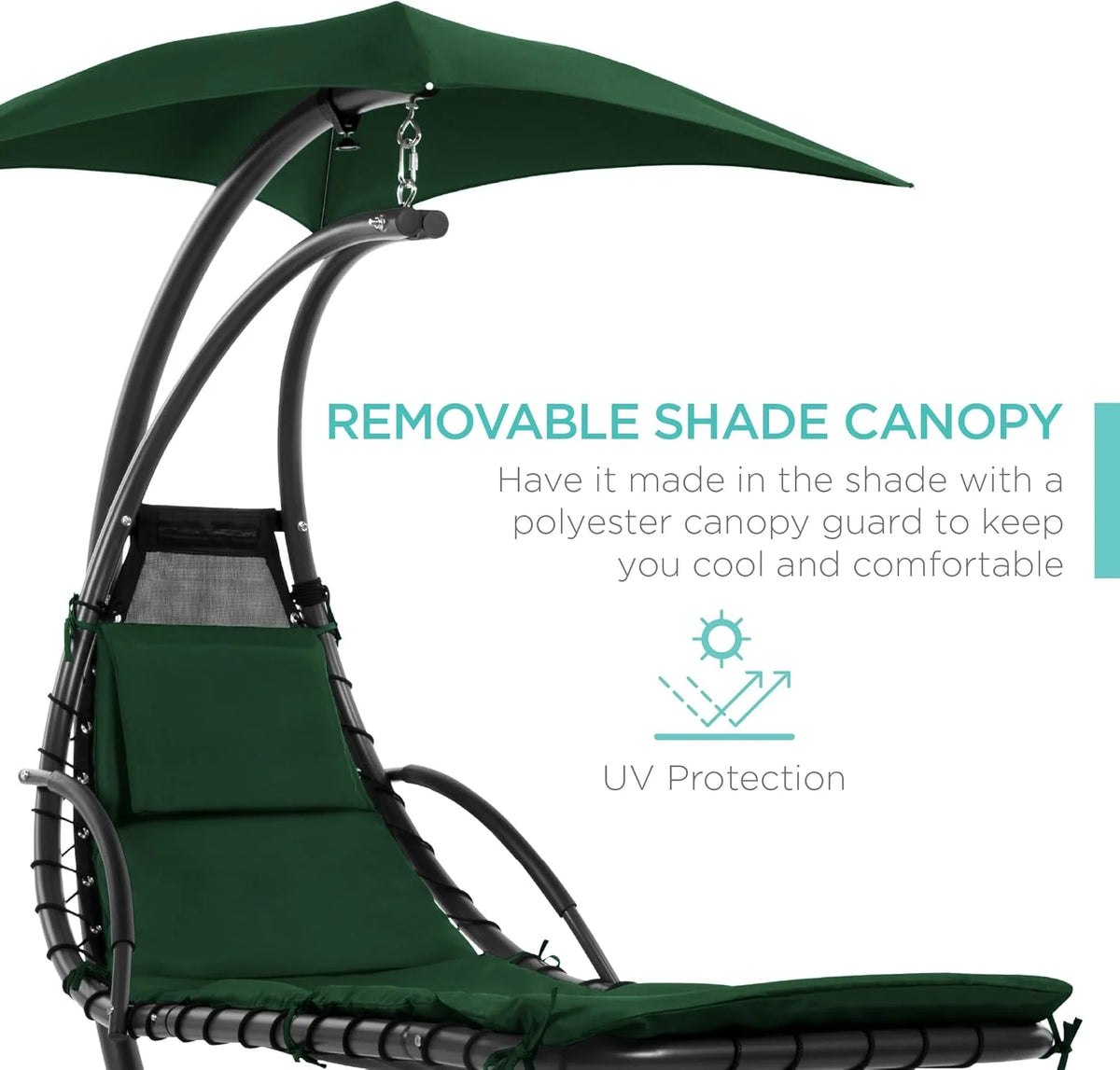Best Choice Products Outdoor Hanging Curved Steel Chaise Lounge Chair Swing w/Built-in Pillow and Removable Canopy - Teal