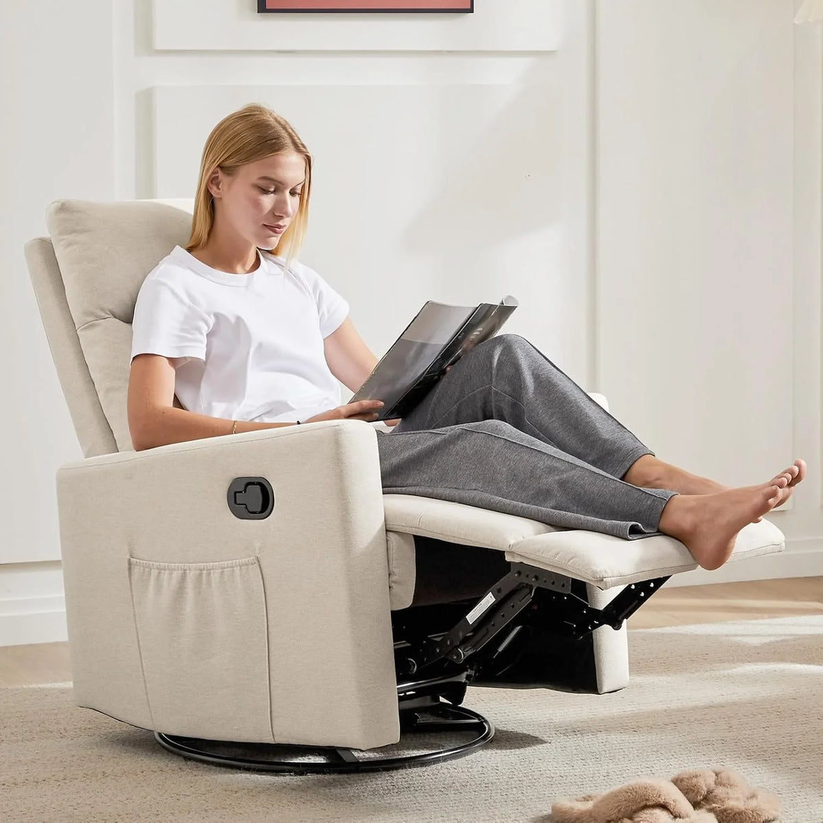 Sweetcrispy Massage Recliner Chair for Adults, Adjustable Home Theater Seating with Lumbar Support for Living Room, Modern Fabric Reclining, Light Grey
