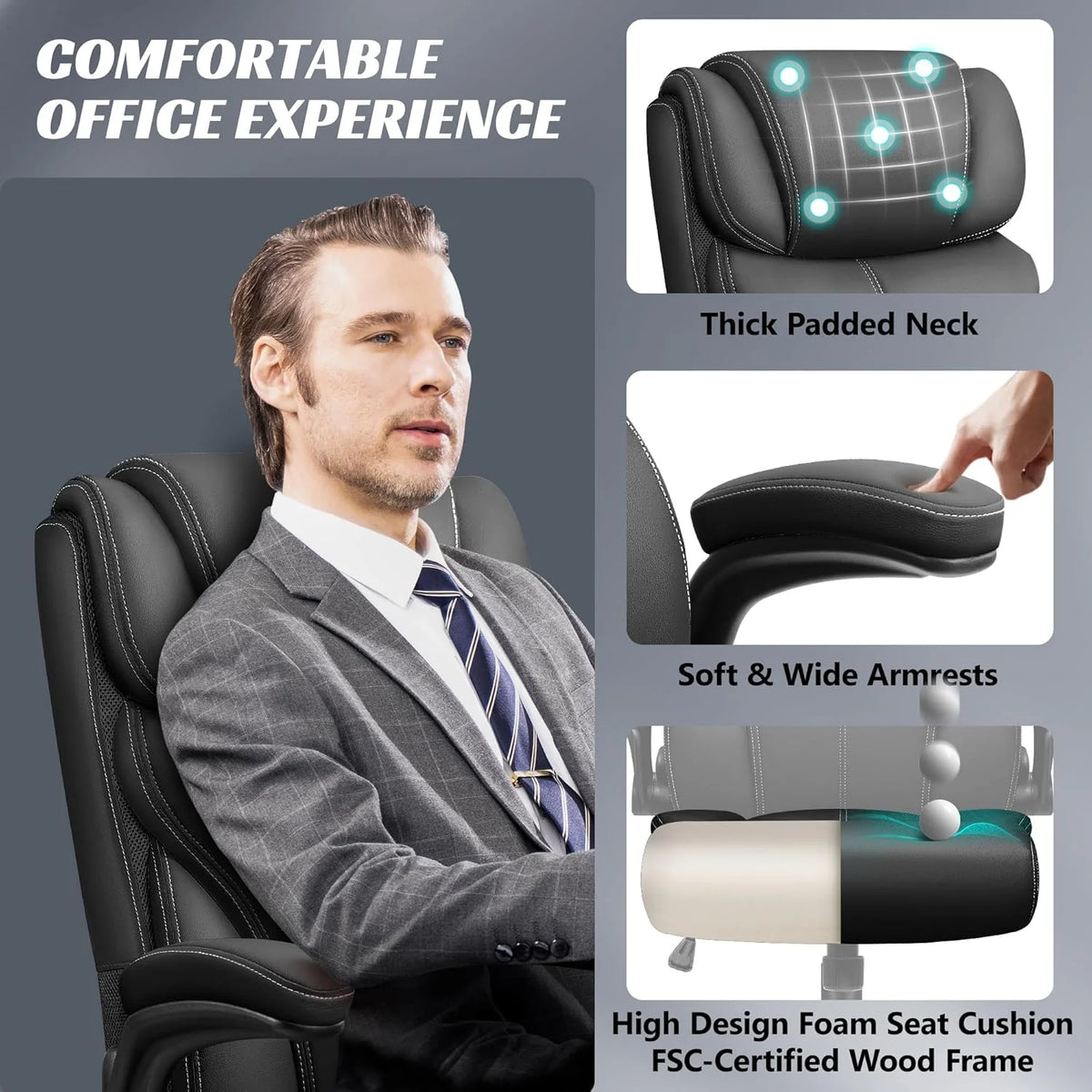 Office Chair Large High-Foot Computer Desk Chair, Breathable Leather Chair Lumbar Support Rotating Computer Chair