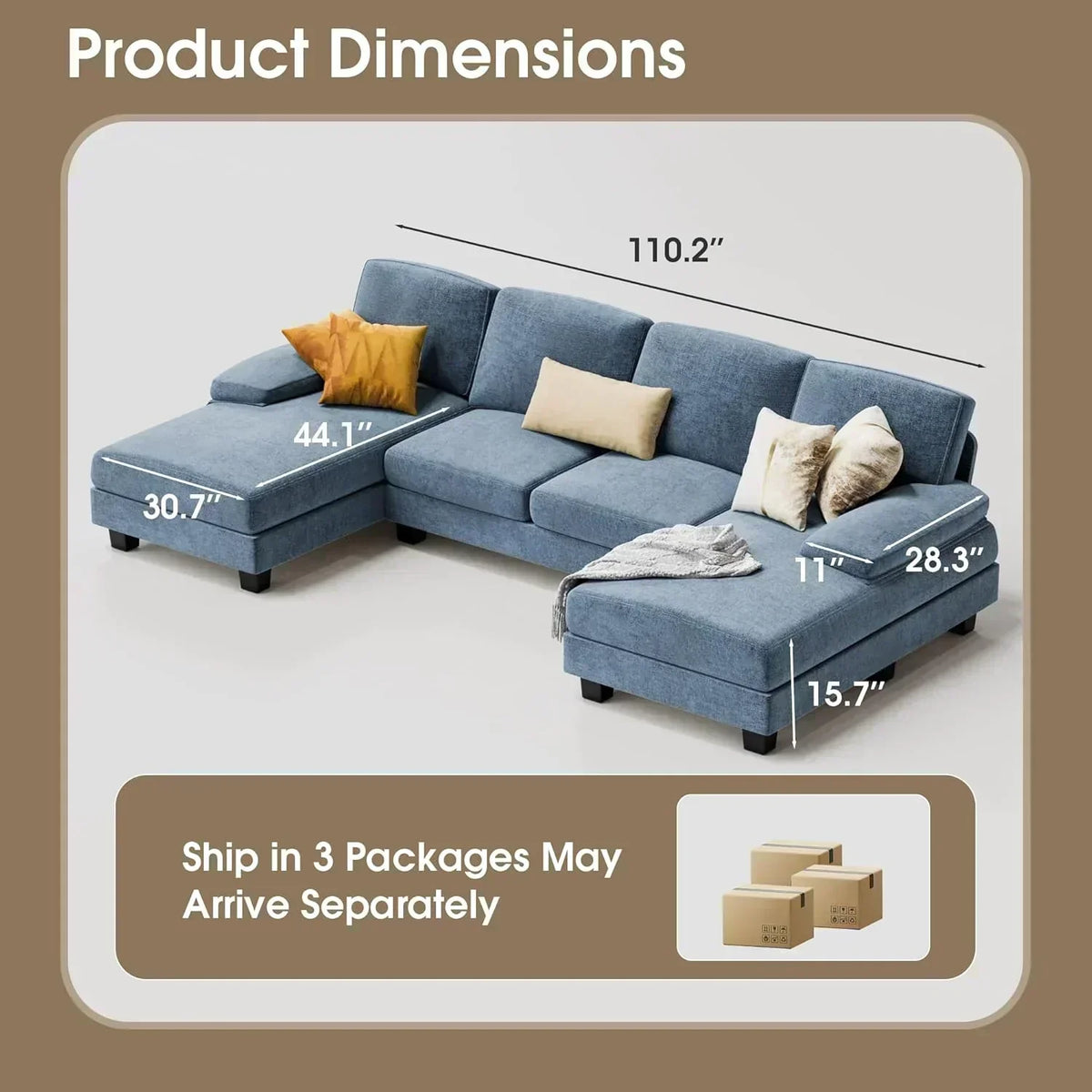 Furmax Sectional Couches for Living Room U-Shaped Sofa Couch Linen Fabric 4 Seat Sofa Set