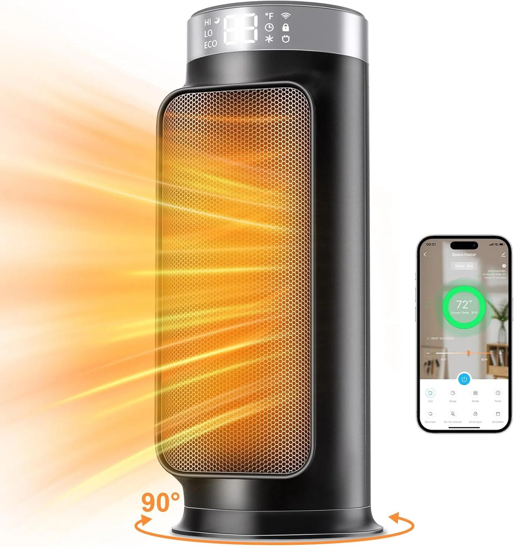 1500W Indoor Space Heater, Smart PTC Electric Heater with Wifi/App and Remote Control, Overheat and Tip-Over Protection