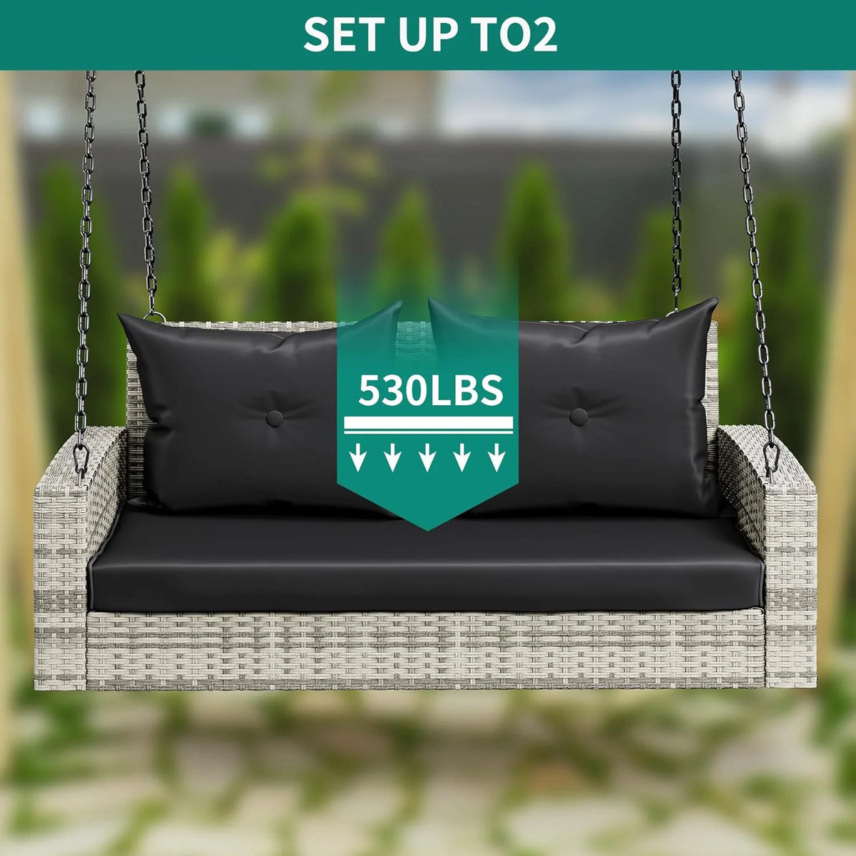 YITAHOME Hanging Porch Swing Chair Sits 3 People, Wicker Outdoor Swing Bench, Patio Lounge Chair, 1 Seating Cushion and 3 Back Cushions, w/Removable Covers, for Garden, Balcony, Backyard, Brown