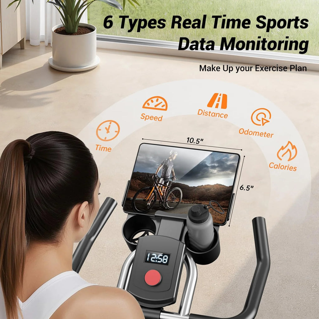 CURSOR FITNESS Exercise Bike, Stationary Bikes for Home, 300 LBS Capacity, Workout Bike with Silent Belt Drive, Indoor Cycling Bike with Extra Comfort Seat/IPad Mount/3 Bottle Holders