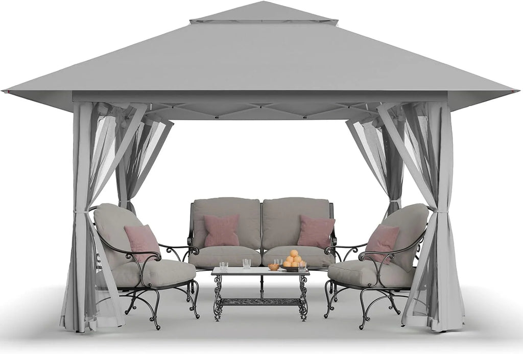 CROWN SHADES 13x13 Pop Up Gazebo, Canopy Tent, Gazebos on Clearance - Outdoor Gazebo for Backyard & Patio Furniture - Carpa Pop Up Tent with Wheeled STO-N-Go Cover Bag (White)