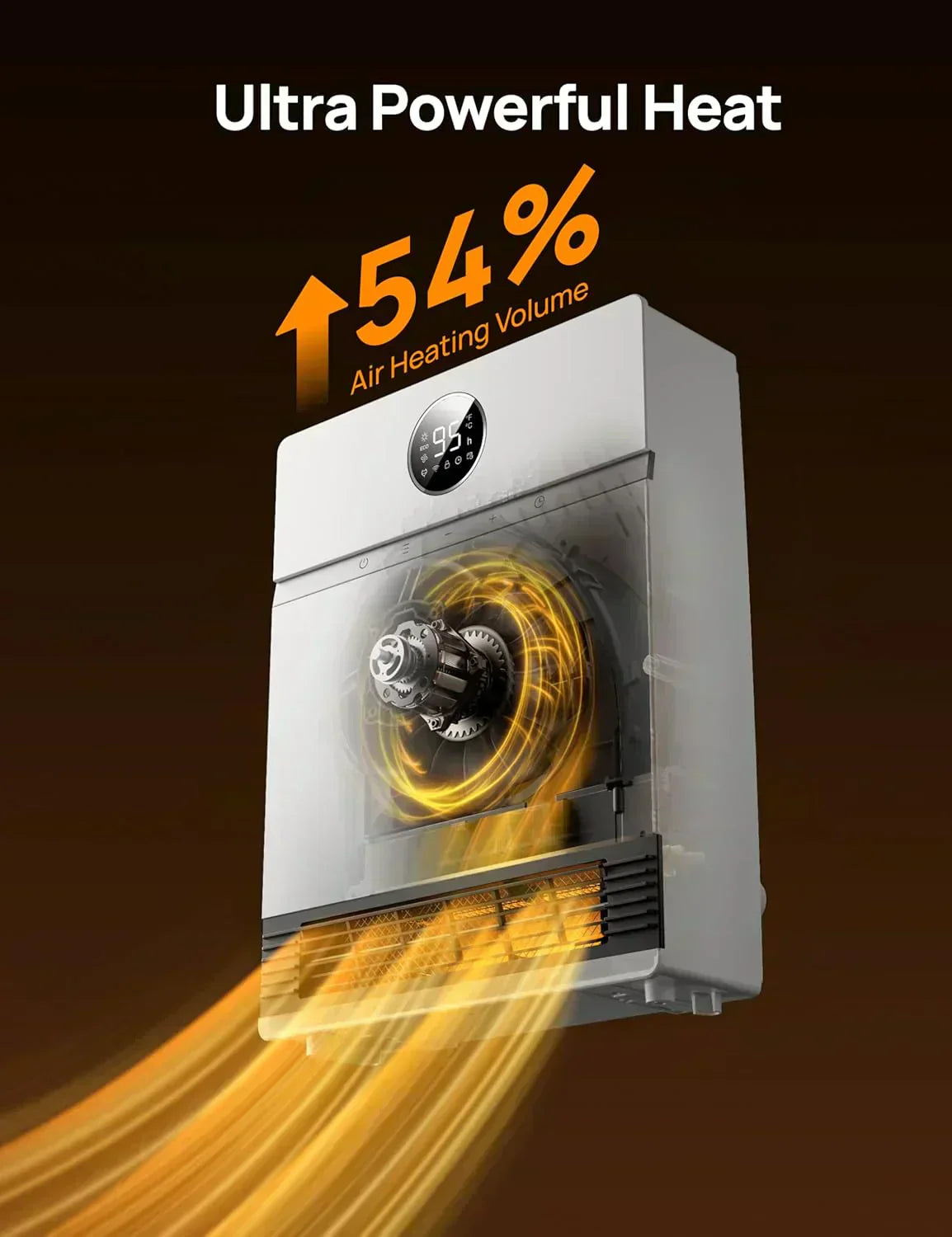 Smart wall-mounted heater for indoor use with adjustable thermostat and remote control