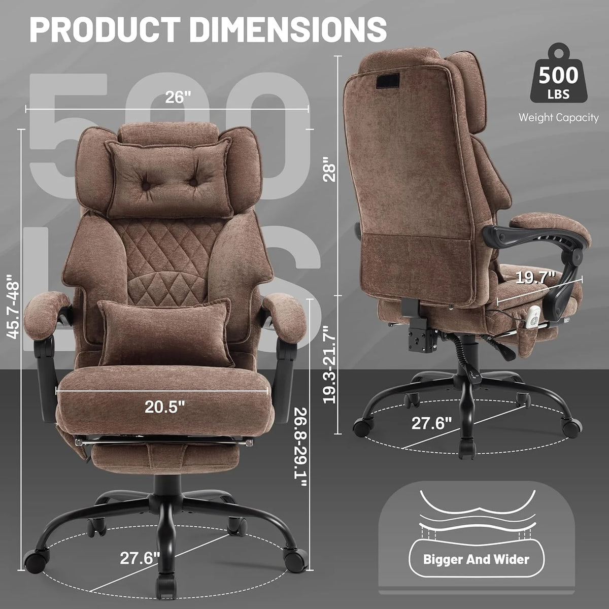 Massage Office Chair with Footrest, Large and Tall Leather Office Chair 500 lbs