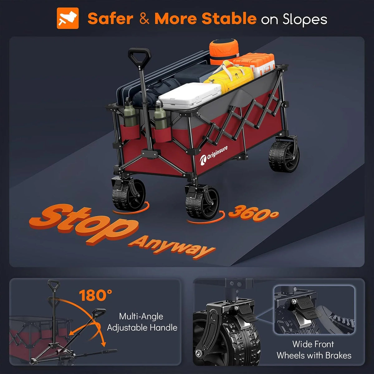 38 long foldable four-wheel stroller, foldable, 460 lb capacity, 220 liter heavy-duty folding beach stroller with large all-terrain tires