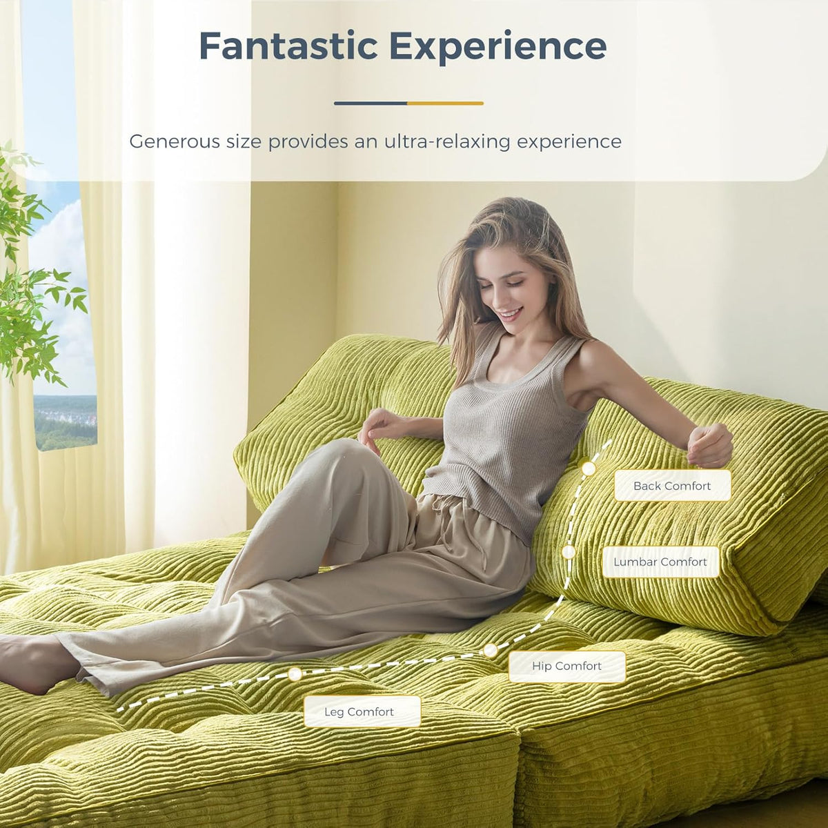 MAXYOYO Folding Sofa Bed Convertible Sleeper Chair with Pillow Foldable Mattress with Back Support