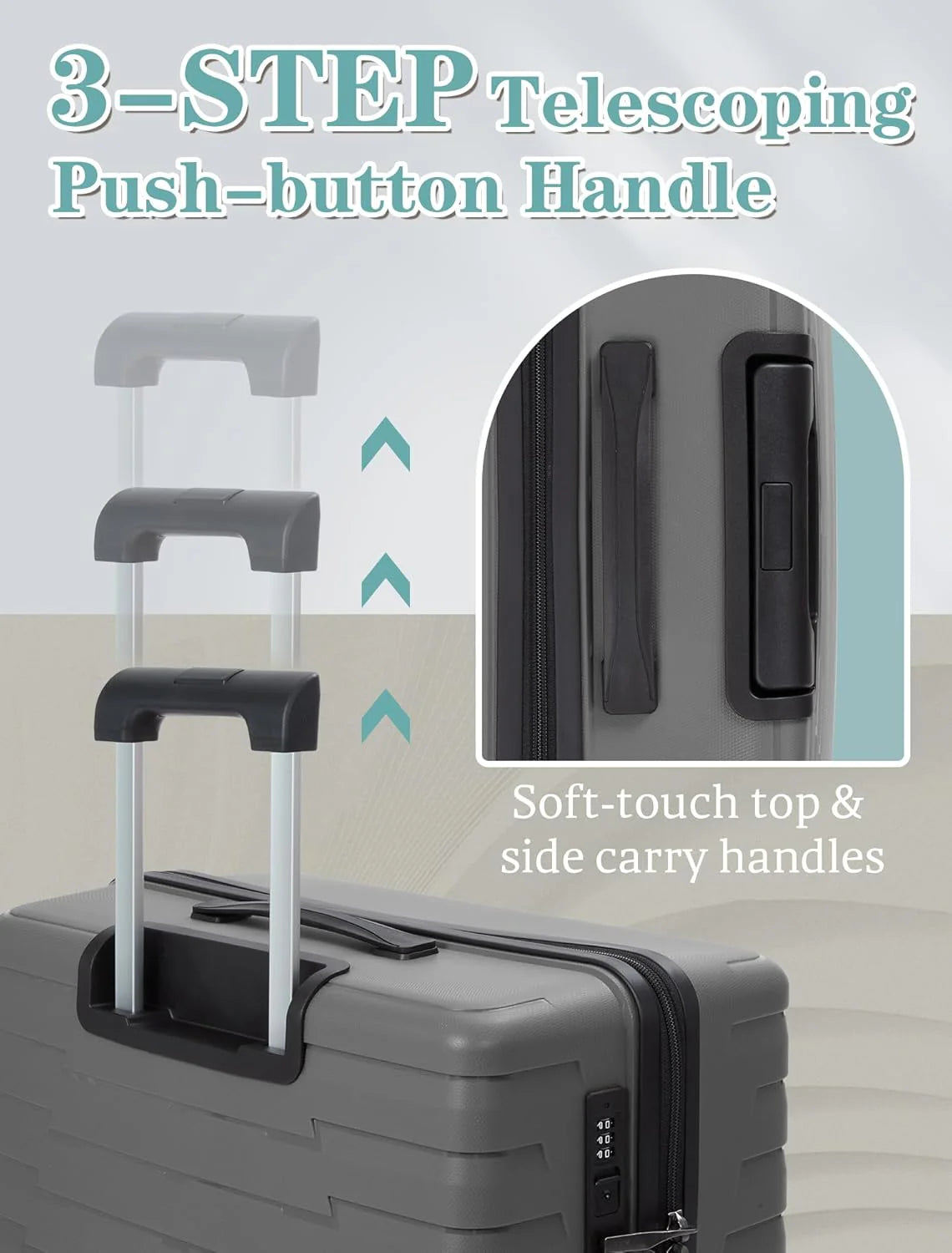 5-piece luggage set with wheels, ABS hardshell suitcase with spinner wheels