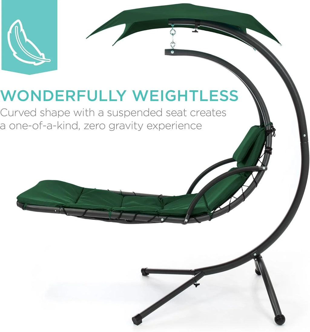 Best Choice Products Outdoor Hanging Curved Steel Chaise Lounge Chair Swing w/Built-in Pillow and Removable Canopy - Charcoal Gray