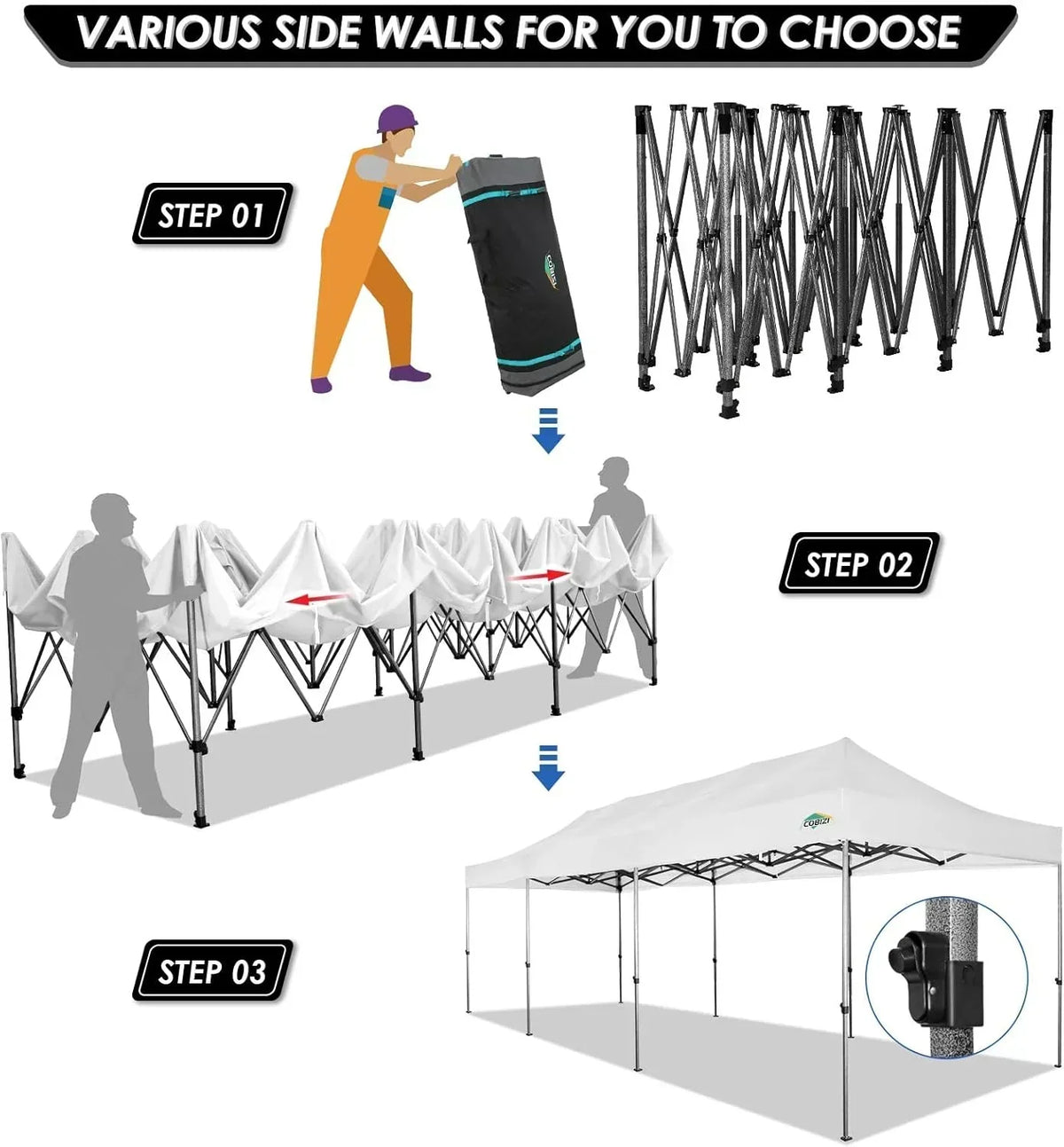 COBIZI 10x20 Heavy Duty Pop up Canopy Tent 6 sidewalls Commercial Canopy Wedding Party Tents
