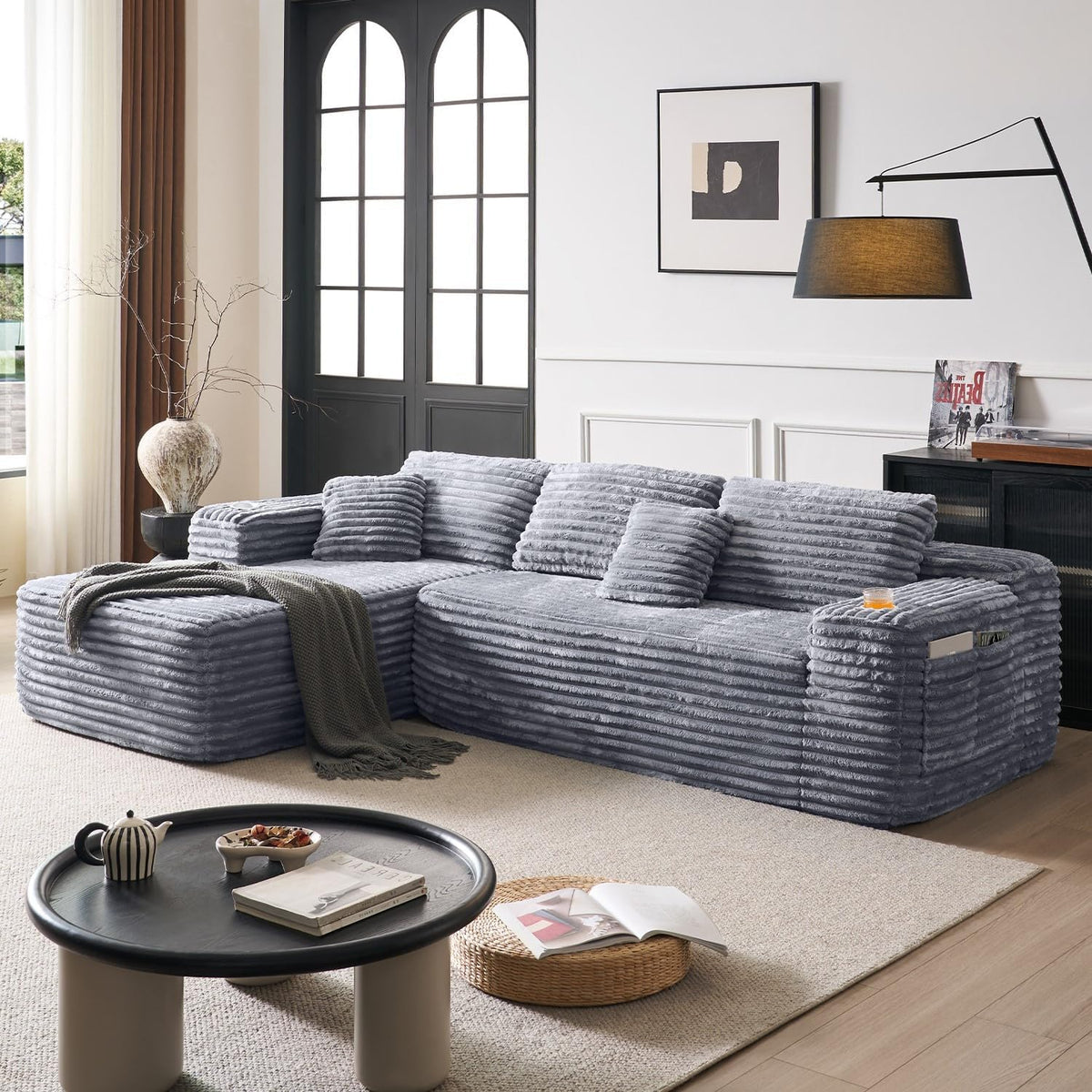 Cloud Sectional Couch with L Shape Chaise Modern Modular Sofa with Deep Seat Built in Cup Holder
