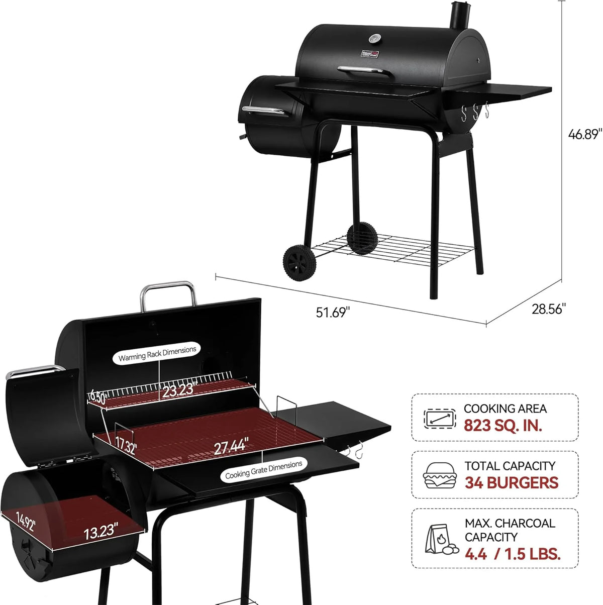 Royal Gourmet CC1830S BBQ Charcoal Grill and Offset Smoker