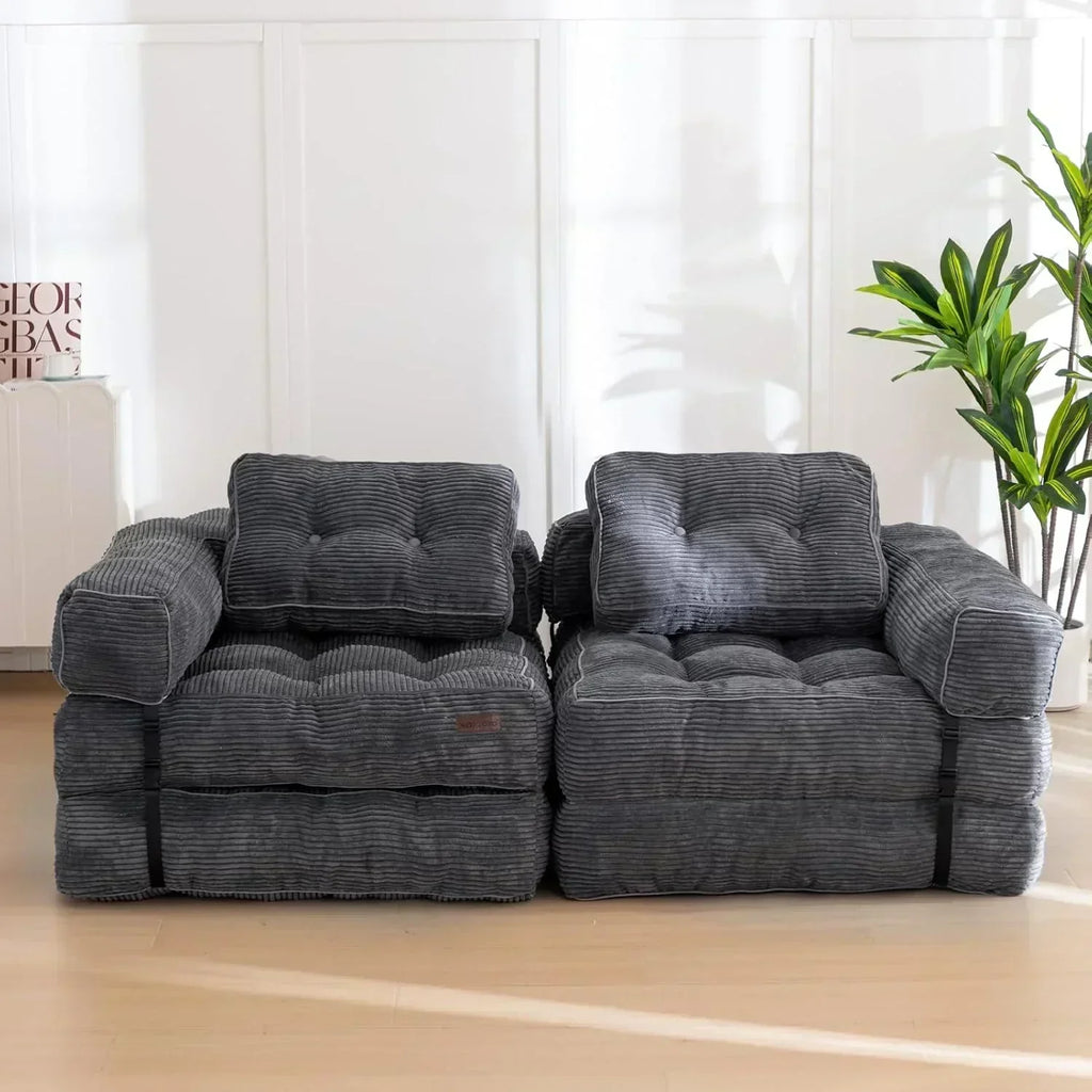 Folding Sofa Bed L-Shaped Convertible Sofa Bed with Armrests and Pillows