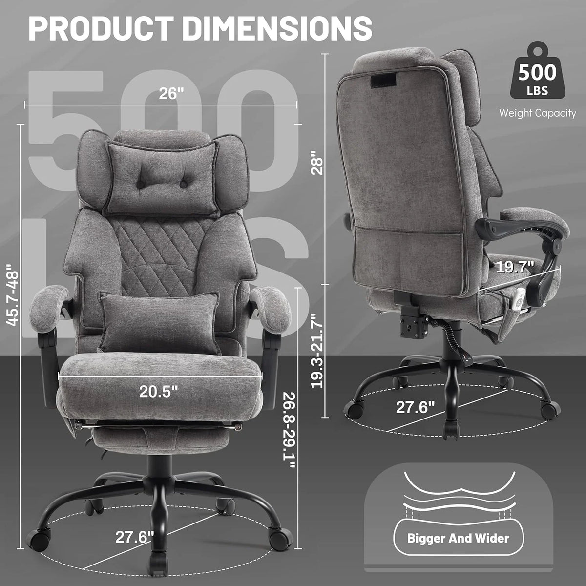 Massage Office Chair with Footrest, Large and Tall Leather Office Chair 500 lbs