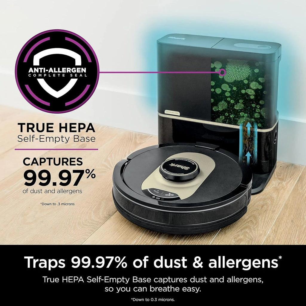 AI Robot Vacuum with XL HEPA Self-Empty Base, Bagless, 60-Day Capacity, LIDAR Navigation, Perfect for Pet Hair, Compatible with Alexa, Wi-Fi Connected, Carpet & Hard Floor, Black