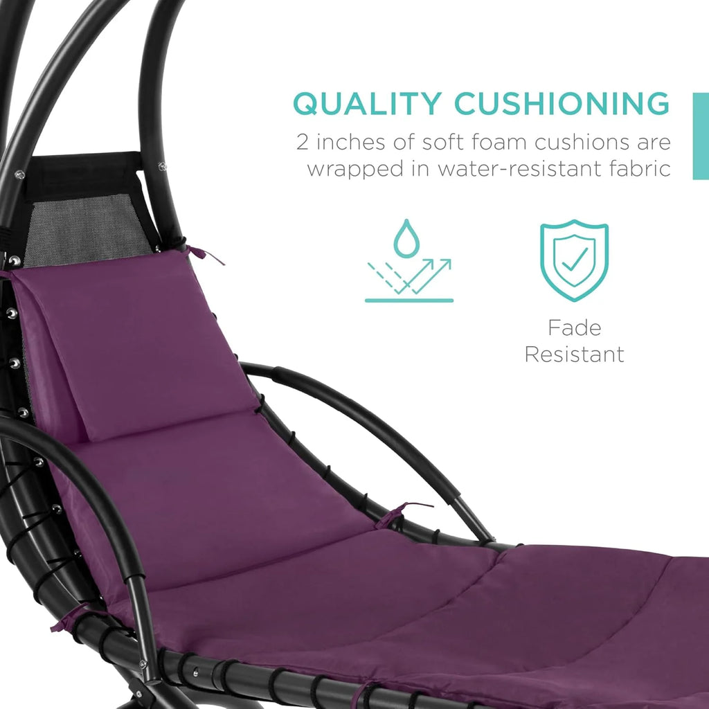 Best Choice Products Outdoor Hanging Curved Steel Chaise Lounge Chair Swing w/Built-in Pillow and Removable Canopy - Teal