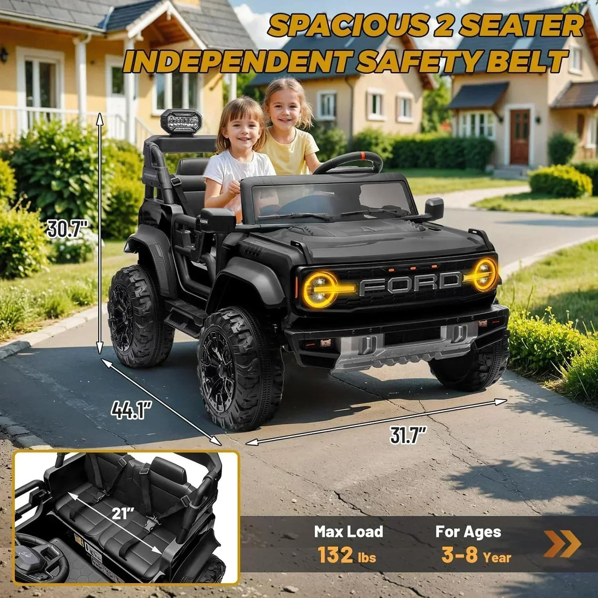 Bronco Raptor Two-Seater Ride-On Car Truck Toy Blue