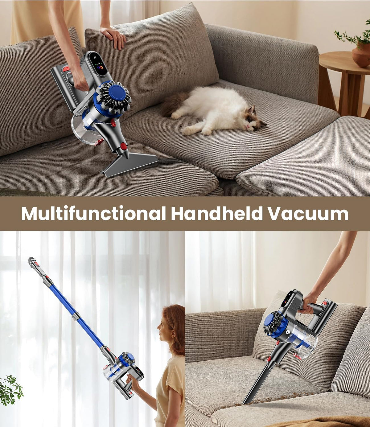 Cordless Vacuum Cleaner, 500W/40Kpa Vacuum Cleaners for Home, 60Mins Stick Vacuum with LED Display, Anti-Tangle & Wall Mount Charging, 8 in 1 Lightweight Vacuum for Hard Floors Carpet Pet Hair