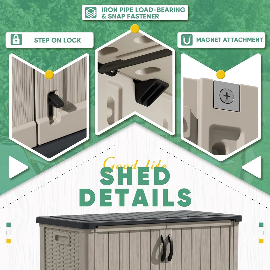 Devoko Outdoor Storage Cabinet 26 Cu Ft with Lockable Doors, Horizontal Storage Shed Waterproof Patio Tools Storage Box
