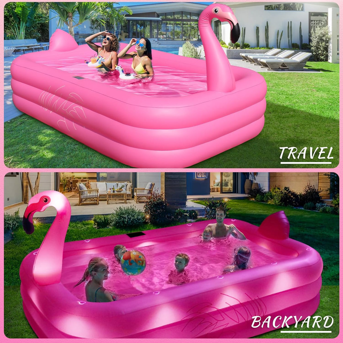 Inflatable Pool with Lights, Solar Flamingo Swimming Pool for Kids,Adults Inflatable Blow up Pool, Large Kiddie Pool, Durable Thickened Inflatable Family Pool for Backyard,Outdoor,105x65x25