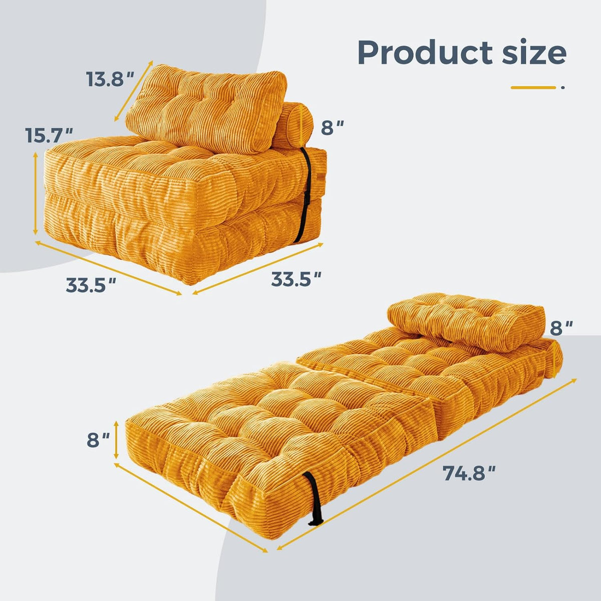 MAXYOYO Folding Sofa Bed Convertible Sleeper Chair with Pillow Foldable Mattress with Back Support