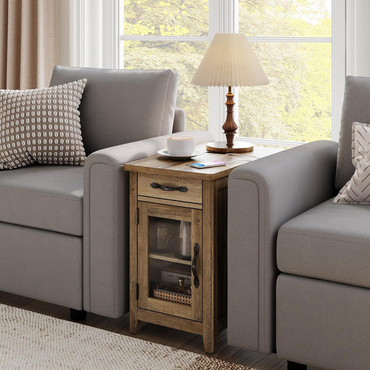 Farmhouse End Table Narrow Side Table Small Nightstand