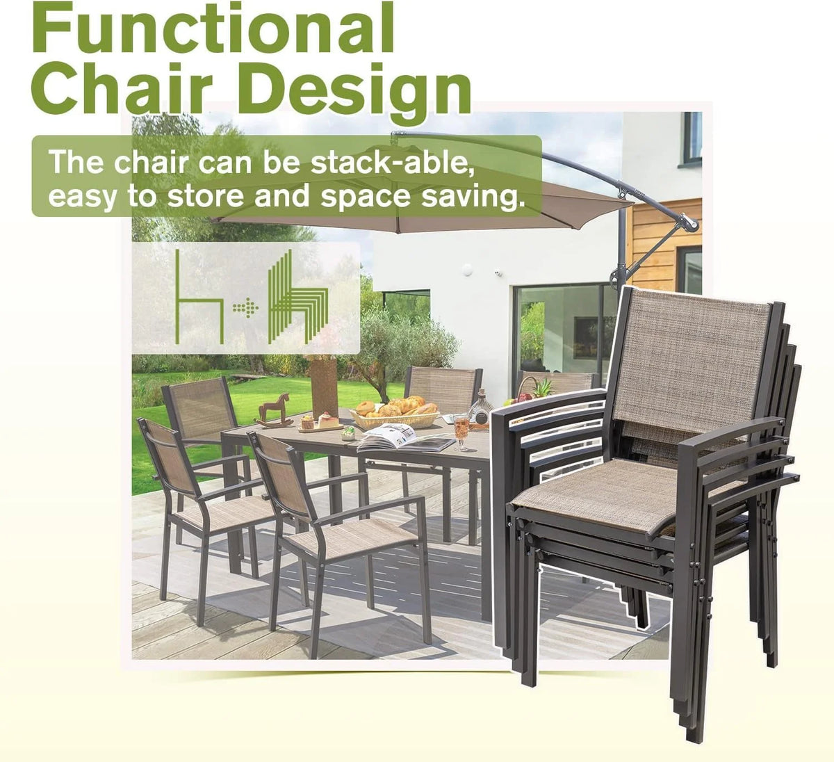 Homall Patio Dining Set 7 Pieces Outdoor Furniture Table and 6 Textilene Chairs, Light Grey