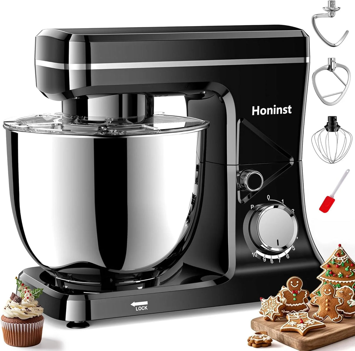 10-Speed Stand Mixer with 8-in-1 Splash Guard, Tilt Head, 6-Quart Stainless Steel Bowl + Dishwasher-Safe Dough Hook/Whisk/Blender/Scraper