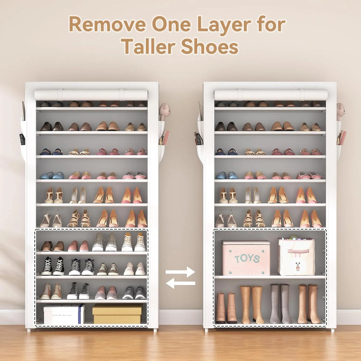 ROJASOP 10 Tier Shoe Rack with Covers Large Capacity Stackable Tall Shoe Shelf Storage