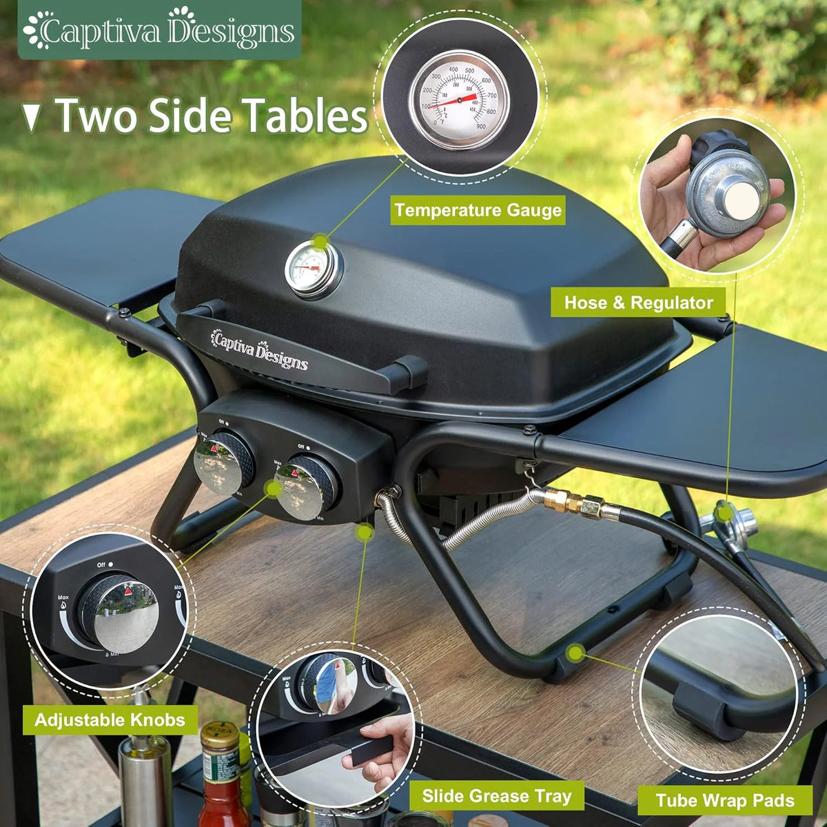 Captiva Designs 4-Burner Propane Gas BBQ Grill with Side Burner & Porcelain-Enameled Cast Iron Grates, 42,000 BTU Output Stainless Steel Grill for Outdoor Cooking Kitchen and Patio Backyard Barbecue