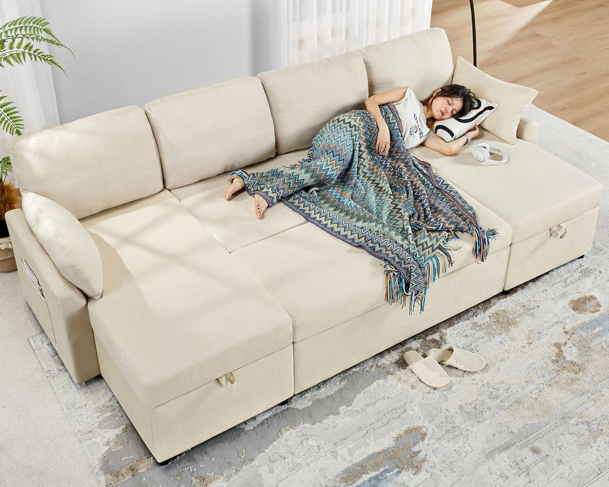 VanAcc Sofa Bed Sleeper Sofa with Storage Chaise 2 in 1 Pull Out Couch Living Room