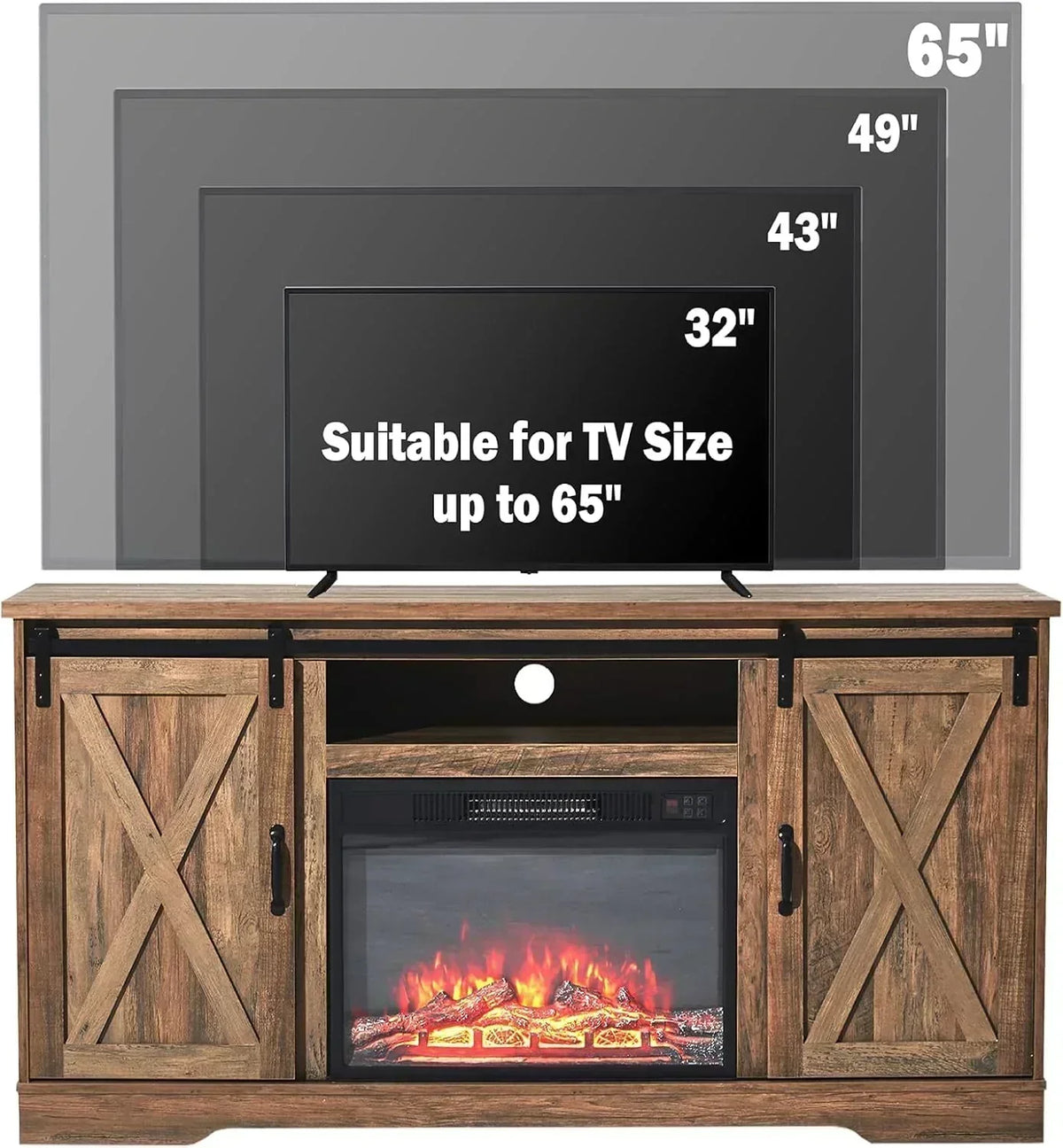 AMERLIFE Fireplace TV Stand with Sliding Barn Door  Farmhouse 63 Fireplace Entertainment Center
