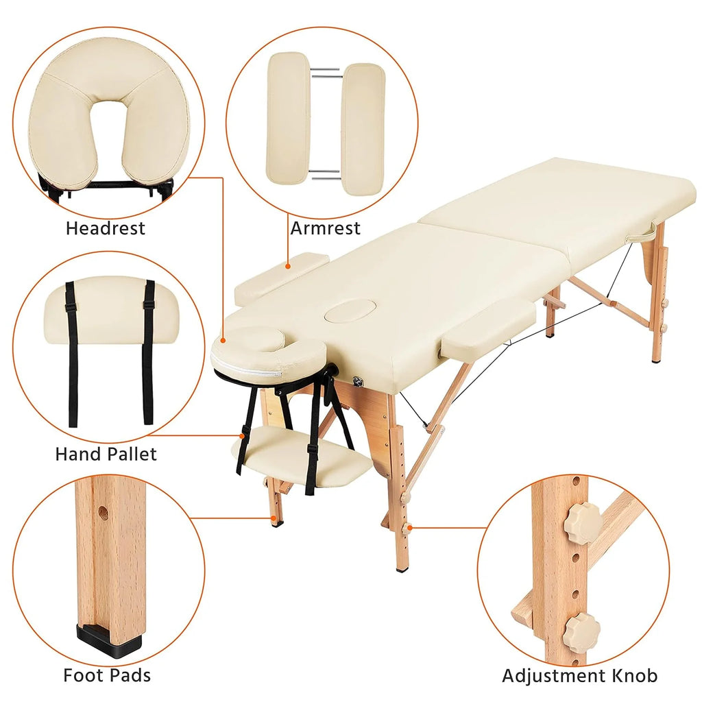 Yaheetech Massage Table Portable Lash Beds Spa Bed Massage Couch Foldable Spa Tables Adjustable 2 Fold with Non-Woven Bag 24 inch, Black