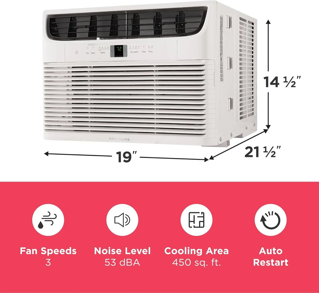 Frigidaire 5,000 BTU Window Air Conditioner with Remote Control, Cools Up to 150 Sq. Ft., Quiet Operation, Eco Mode, 3 Fan Speeds, Auto Restart, White