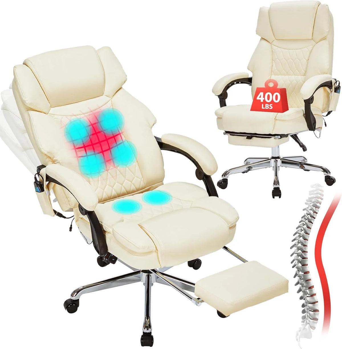 Massage Office Chair with Footrest 6 Point Vibration and Heating Home Executive Office Desk Chair