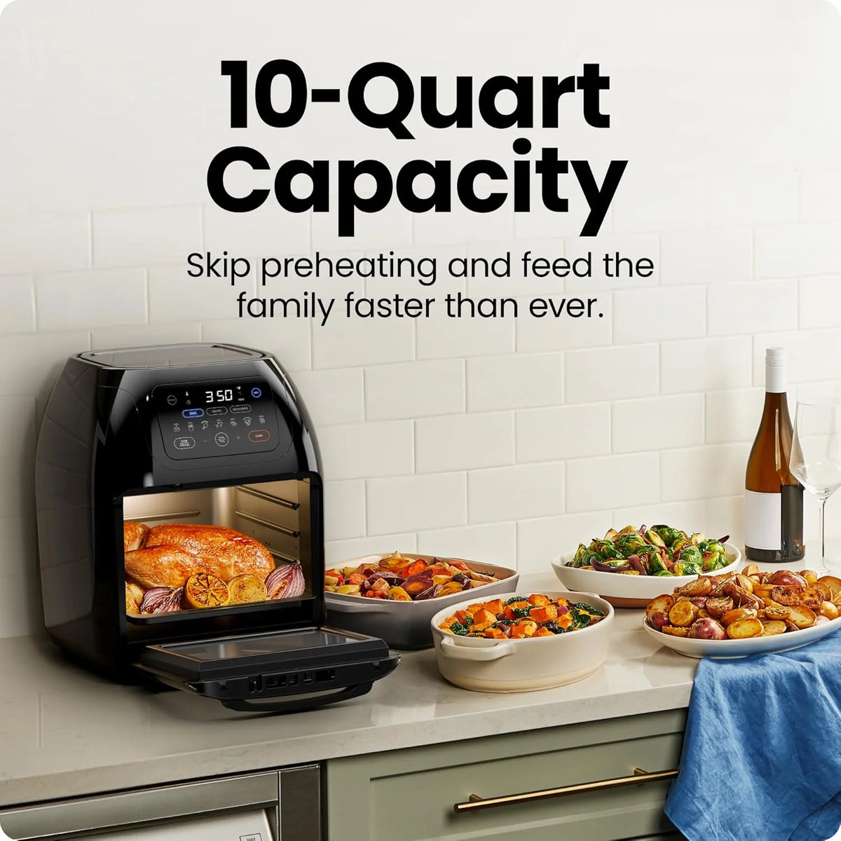Chefman Compact 6.3-Quart Digital Air Fryer with Rotisserie, Dehydrator, and Convection Oven, 8 Touchscreen Presets