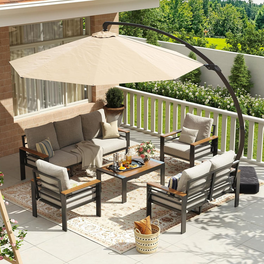 Aoxun Aluminum Patio Furniture Set 7 Seats, Oversized Outdoor Sectional with Washable Thick Cushions, Coffee Table and Waterproof Cover, Patio Conversation Sets for Porch, Balcony, Deck