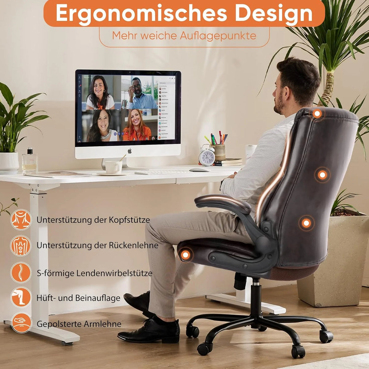 Ergonomic Office Chair Heavy Duty Work Desk Chair Adjustable Swivel Rolling Chair with Wheels