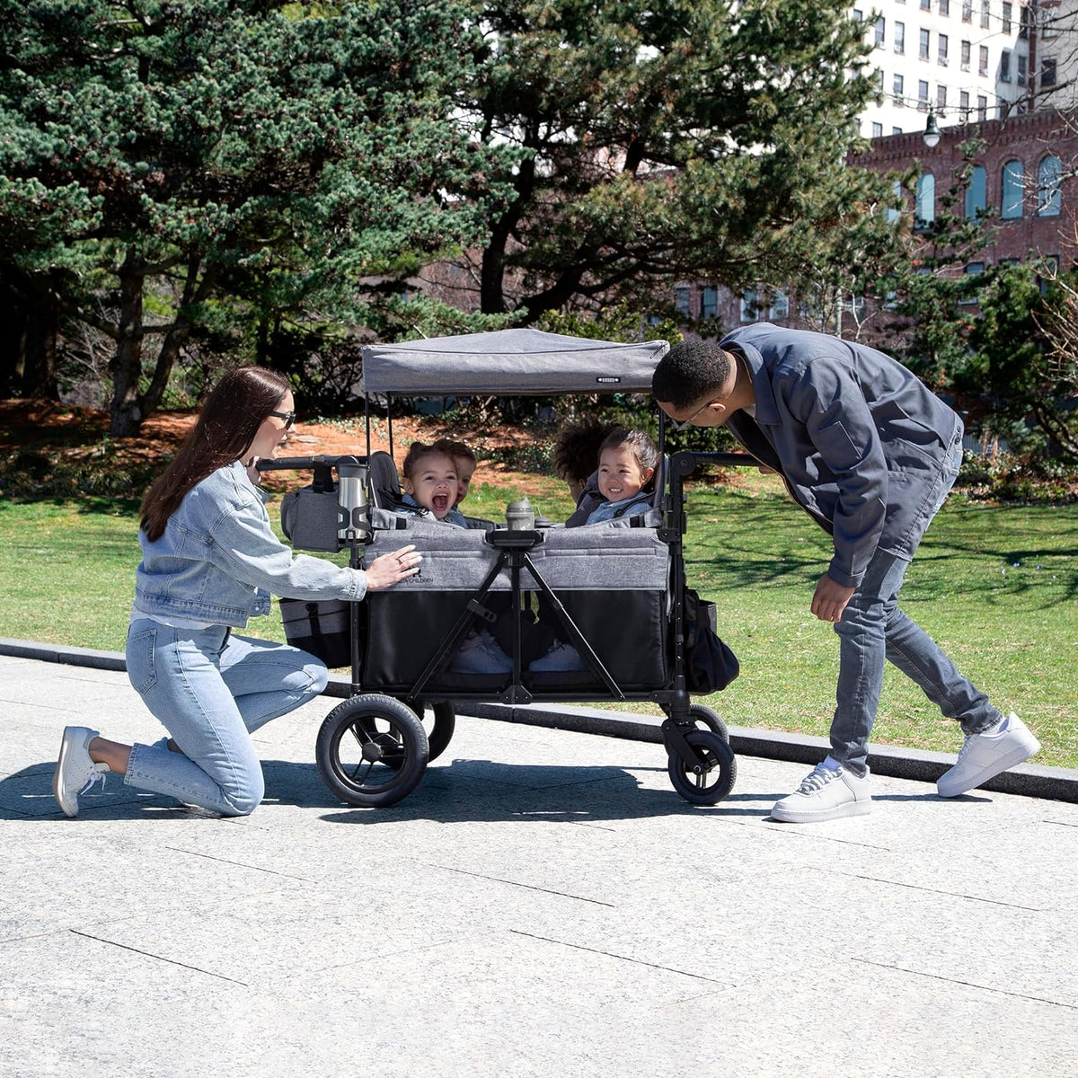 Jeep Wrangler Deluxe 4 Seater Stroller Wagon by Delta Children Premium Quad Stroller Wagon