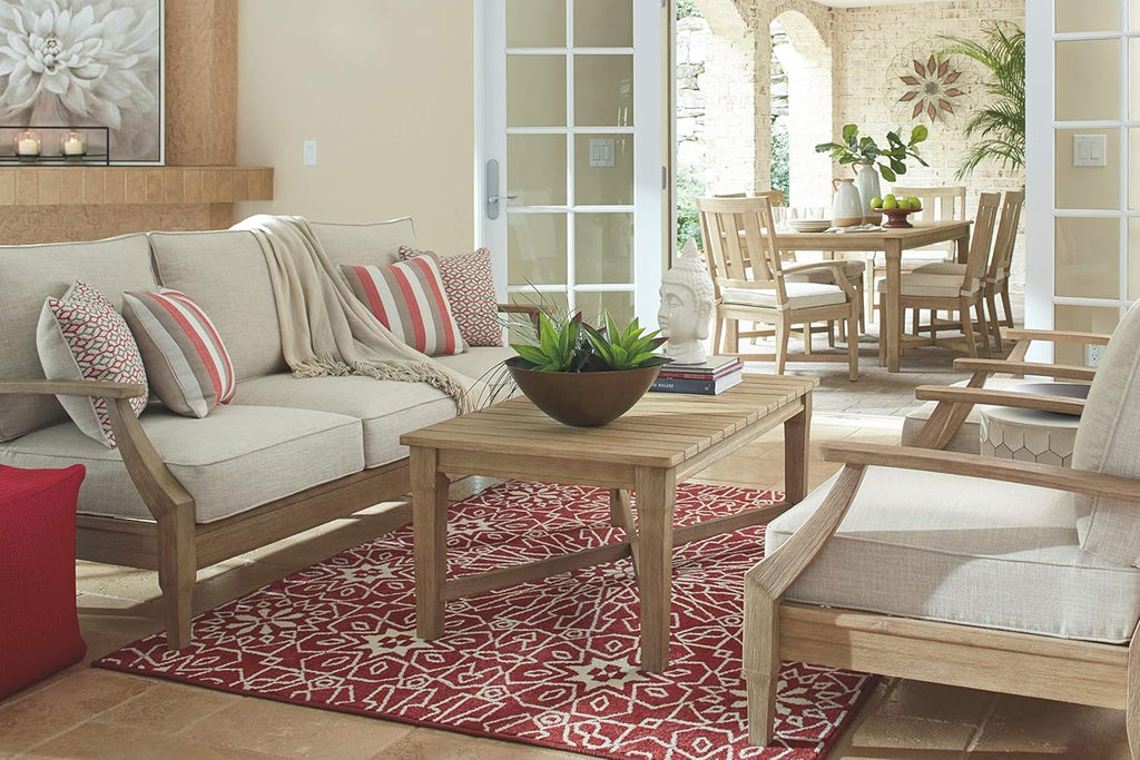 Coastal view outdoor terrace eucalyptus sofa