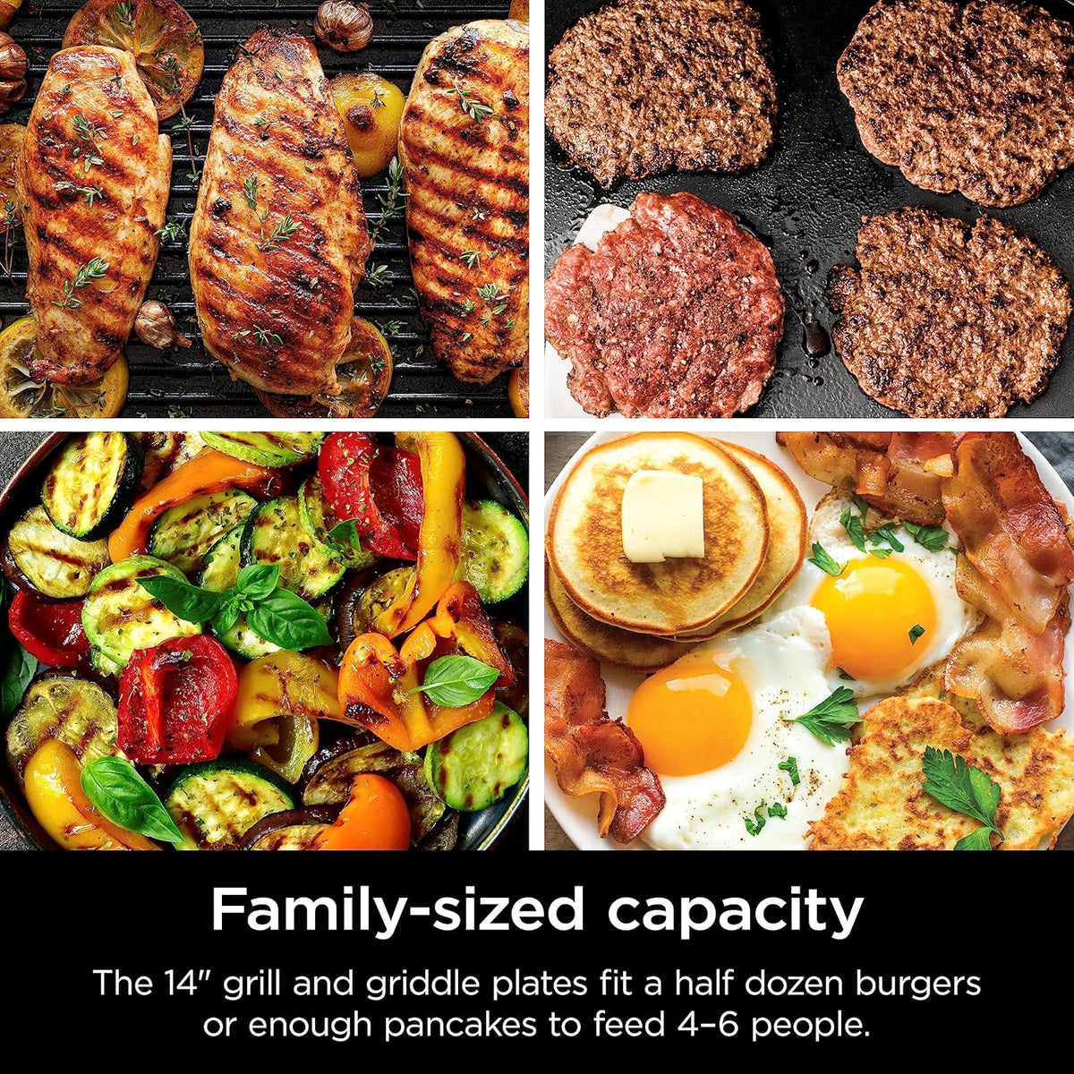 Ninja Griddle and Indoor Grill, 14��? Electric Grill, For Steak, Burgers, Salmon, Veggies, and More, Pancake Griddle, Nonstick, Dishwasher Safe, 500F, Even Cooking, Silver, GR101