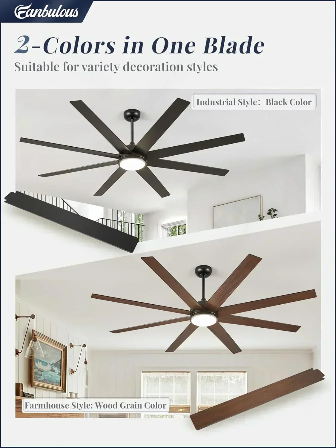 Ceiling Fan Indoor/Outdoor 8 Blades 65 inches