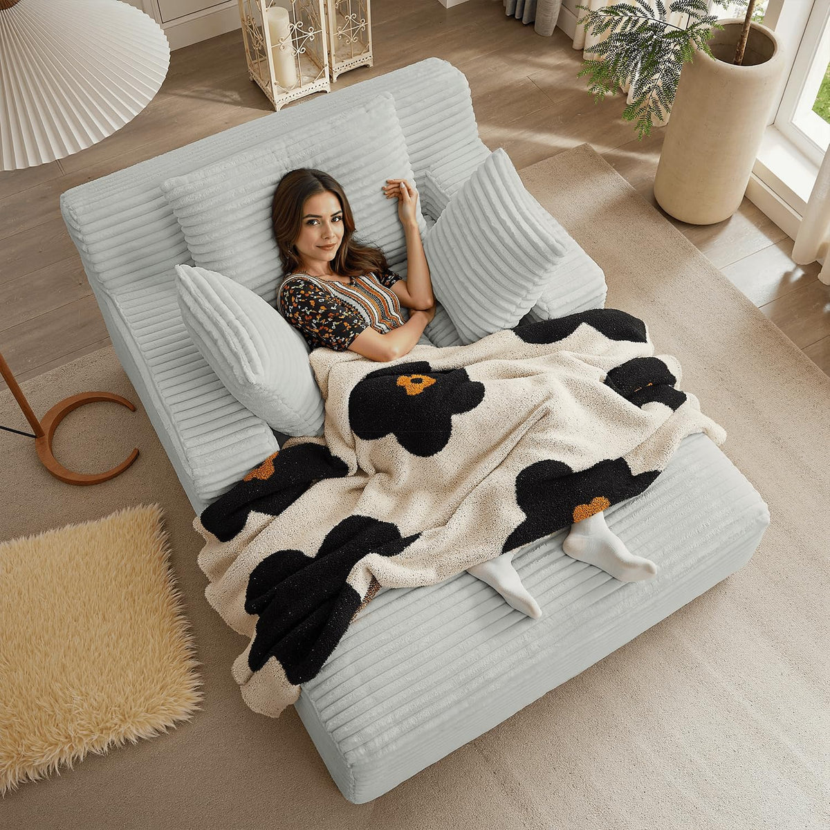 50-inch indoor recliner, oversized corduroy upholstered boneless sofa bed, deep sleeper sofa reading chair, cloud sofa, living room sofa