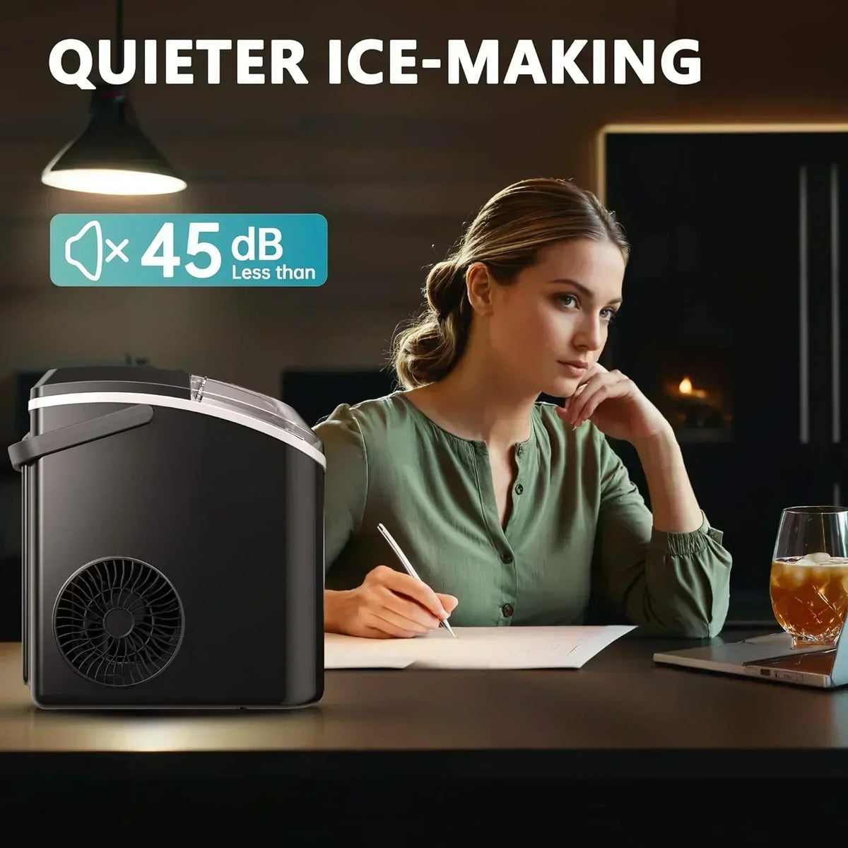 EUHOMY Nugget Ice Maker Countertop with Handle Ready 34lbs Per Day Removable Top Cover