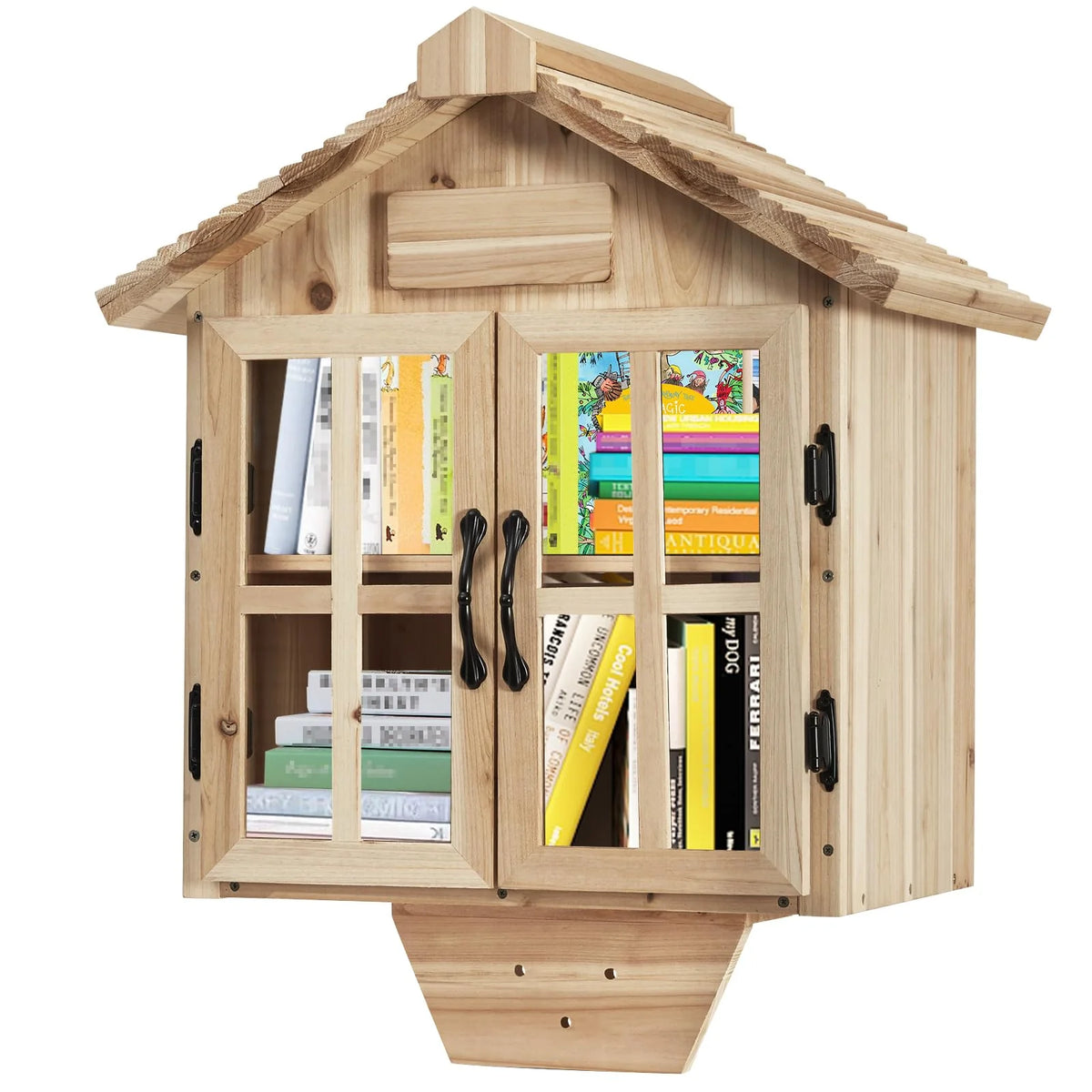 Little Library Box Outdoor Free Library Kit, Double Doors Little Library Box Book Storage for DIY Nameplate, Neighborhoods, Community, Schools Sharing Books, Literature, Newspapers