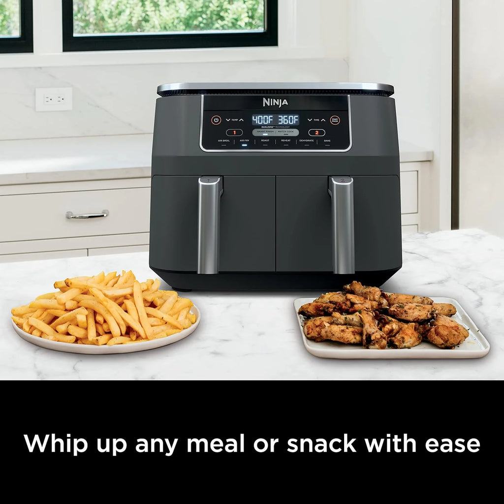 Ninja Foodi 10QT 6-in-1 DualZone Smart XL Air Fryer, 2 Independent 5QT Baskets, Smart Cook Thermometer, Match Cook, Smart Finish, Air Fry, Roast, Bake, Dehydrate, Reheat, Grey, DZ550