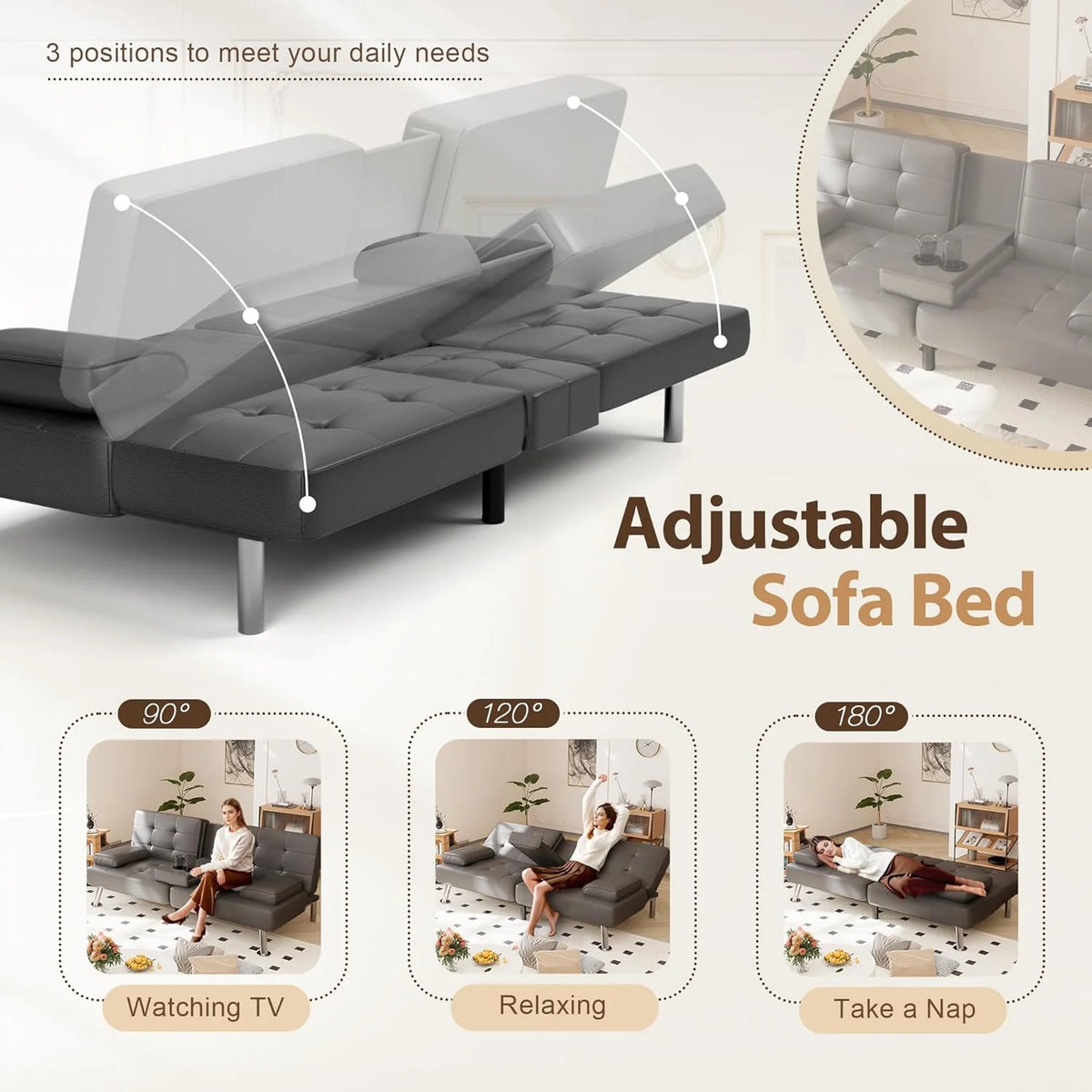 Shahoo Convertible Folding Futon Sofa Bed Sleeper Couch for Living Room Faux Leather